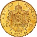 Revers de la pièce de 50 francs or Napoléon III 1857