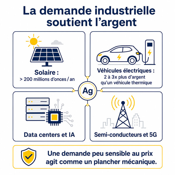 Une demande industrielle inélastique pour l'argent