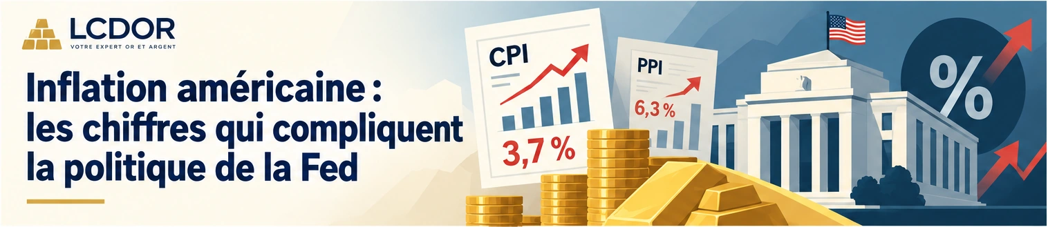 Bandeau LCDOR illustrant la hausse du CPI américain à 3,7 %, du PPI à 6,3 % et les interrogations sur la politique monétaire de la Fed.