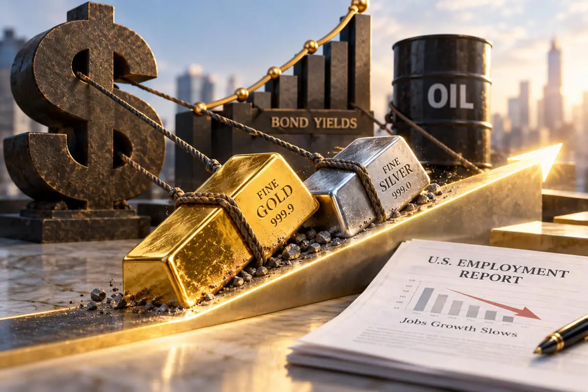 Lingot d’or et lingot d’argent freinés par le dollar, les rendements obligataires et le pétrole malgré un rapport d’emploi américain faible